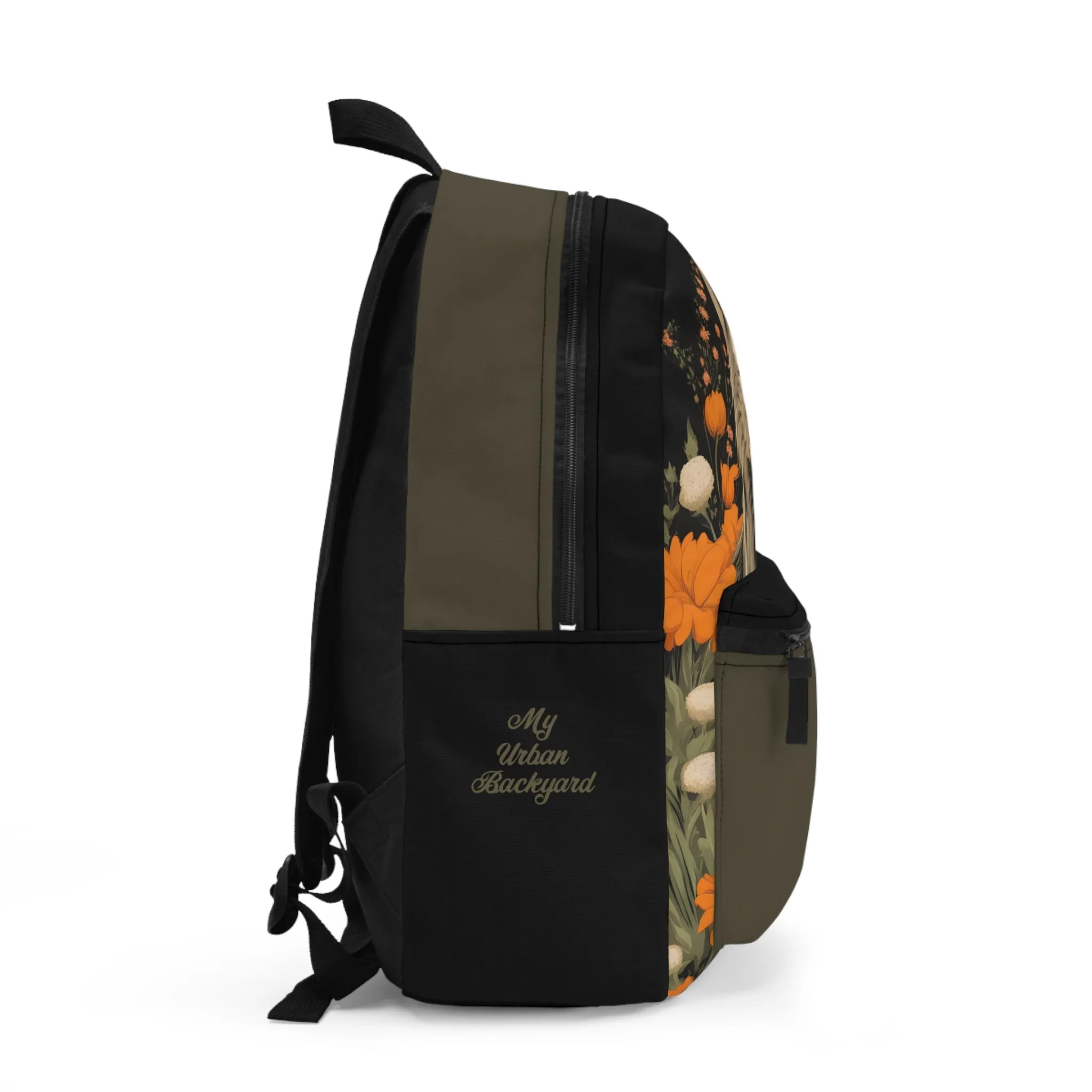 Wolf with Flowers, Backpack with Computer Pocket and Padded Back