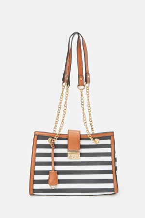 Women Assorted Stripe Embellished Tote Bag