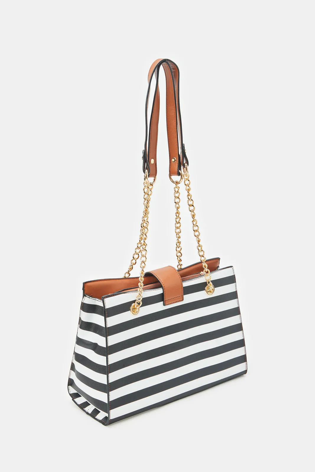 Women Assorted Stripe Embellished Tote Bag