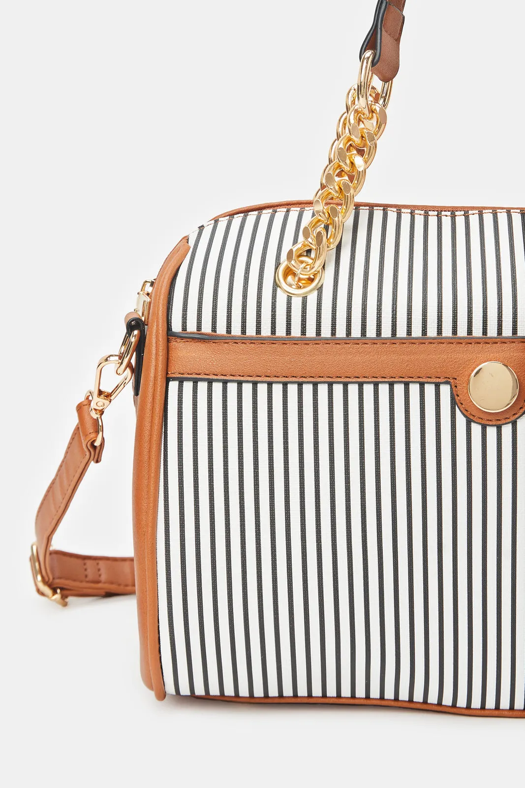 Women Beige Striped Bollin Bag