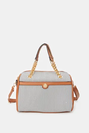 Women Beige Striped Bollin Bag